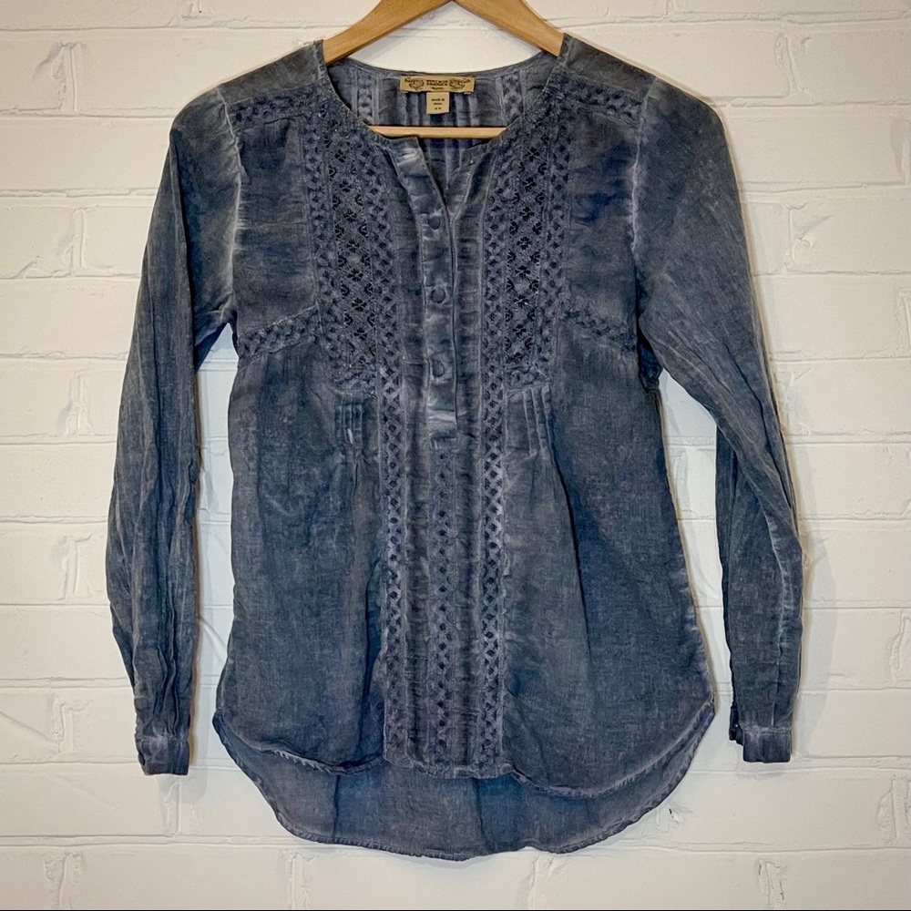Blue Cotton Vintage America Tunic Blouse XS Boho